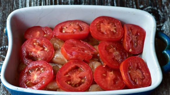 Eggplant Baked with Chicken Fillet, Tomatoes and Cheese step 5