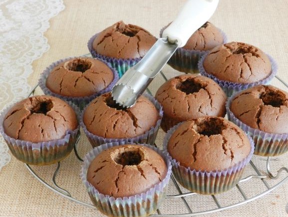 Chocolate Muffins with Cherry Jam and Nuts step 3