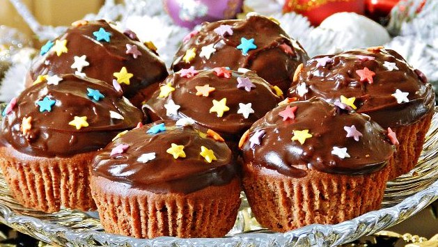 Chocolate Muffins with Cherry Jam and Nuts