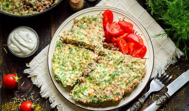 Omelet with Buckwheat, Sour Cream and Herbs