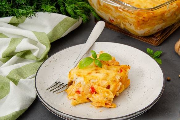 Pasta Casserole with Chicken Fillet, Bell Pepper, Cheese and Béchamel Sauce