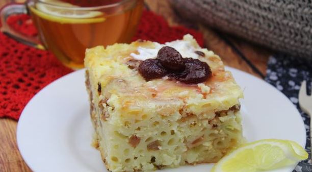Pasta Casserole with Cottage Cheese and Raisins