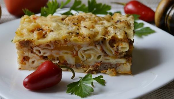 Pasta Casserole with Minced Meat, Pumpkin and Tomatoes