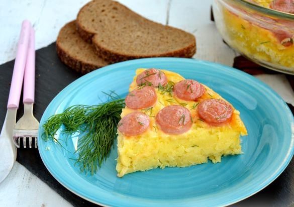 Potato Casserole with Cheese Sausages