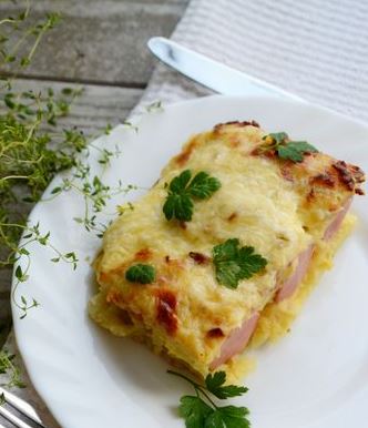 Potato Casserole with Sausages Wrapped in Thin Slices of Cheese step 7