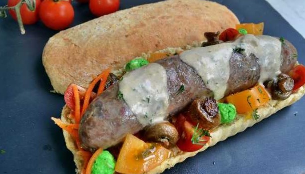Sandwich in a Baguette with Duck Sausage