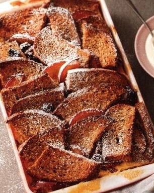 Bread Casserole with Plums