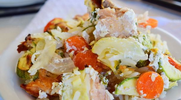 Trout Baked with Rice and Vegetables