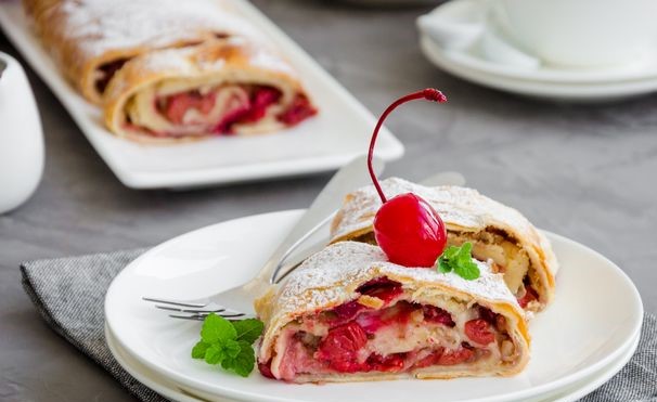 Puff Pastry Strudel with Cherries and Nuts