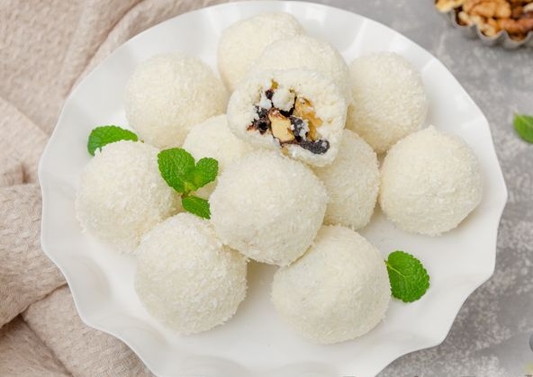 Curd Sweets with Prunes, Nuts, and Coconut
