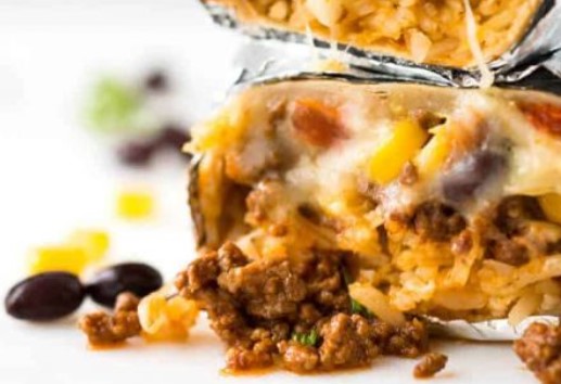 Burrito with Ground Beef and Rice