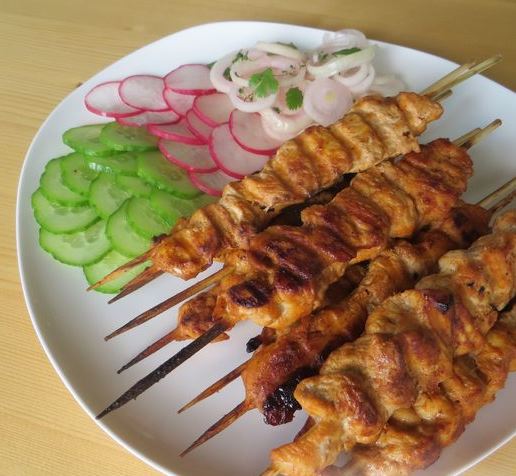 Chicken Kebab on Skewers, in Kefir Marinade (in a Pan)