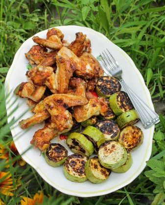Chicken Wings and Zucchini on the Grill