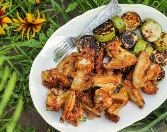 Chicken Wings and Zucchini on the Grill