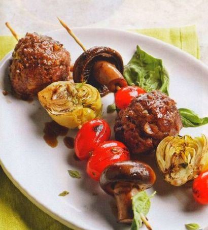 Kebabs From Vegetables and Meatballs