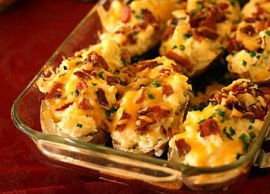 Double Baked Potatoes with Cheese and Bacon