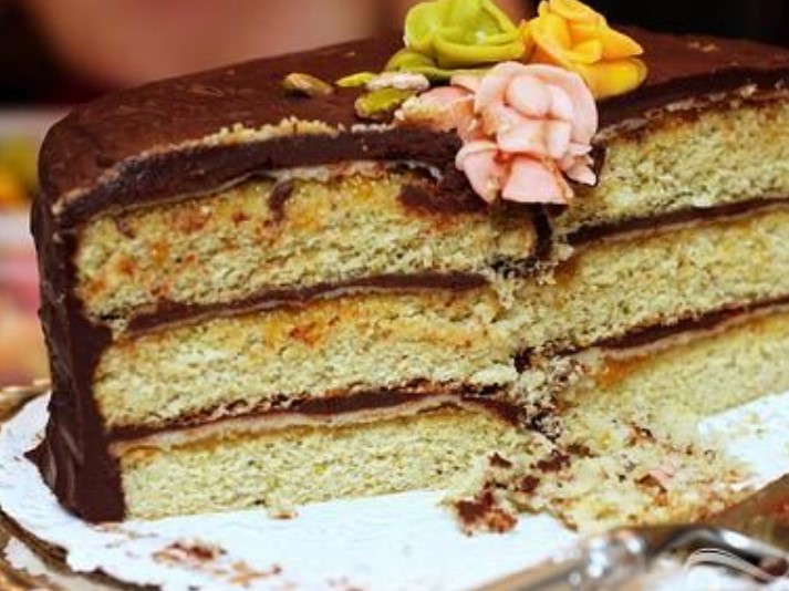 Pistachio Cake with Marzipan and Chocolate Icing