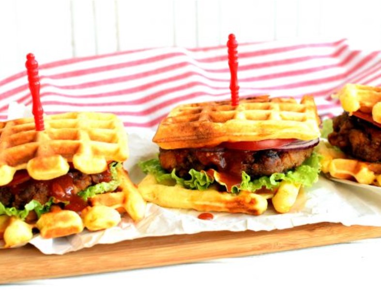 Spicy Chicken Burger in Waffles