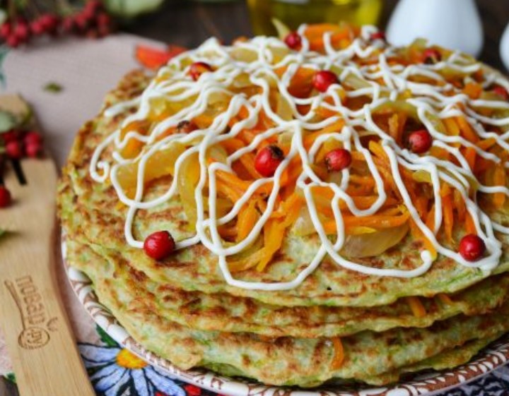 Zucchini Cake with Carrots and Onions
