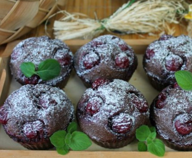 Chocolate Muffins with Cherries