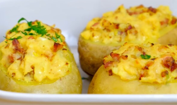 Baked Potatoes Stuffed with Meat and Cheese