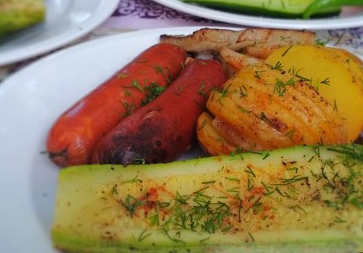 Young Potatoes and Zucchini Baked in Coals on the Grill