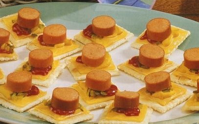 Snack on Crackers, with Cheese and Sausages
