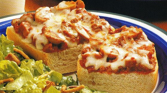 Baguette “Pizza” (Hot Sandwiches with Mushrooms and Minced Meat)