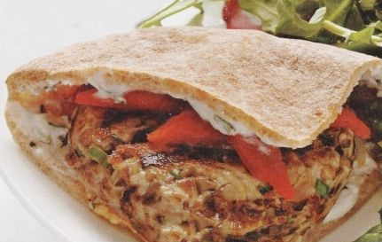 Pita with Minced Meat Cutlet with Mushrooms and Bell Peppers