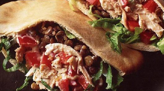 Pita with Chicken, Lentils and Tahini Pasta Sauce