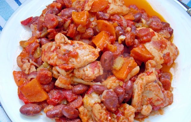 Stewed Chicken with Beans, Sausages and Vegetables