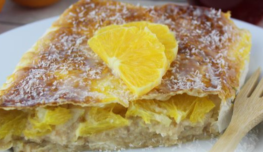 Lavash Pie with Cookies, Oranges and Coconut