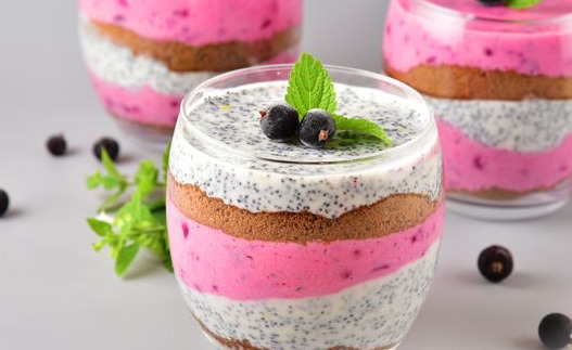 Dessert with Cottage Cheese with Black Currant, Poppy Seeds and Cookies