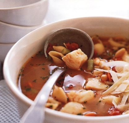 Beans and Halibut Stew with Pasta