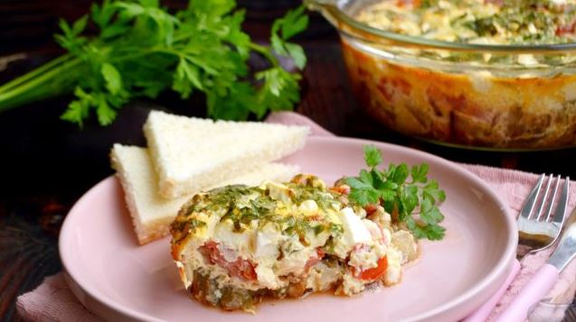 Eggplant Casserole with Tomatoes and Feta Cheese