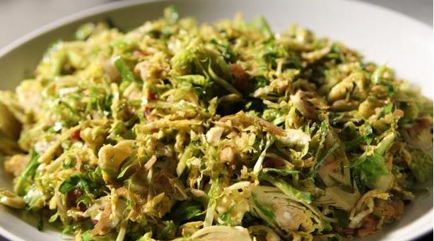 Grated Brussels Sprouts with Pancetta in a Pan