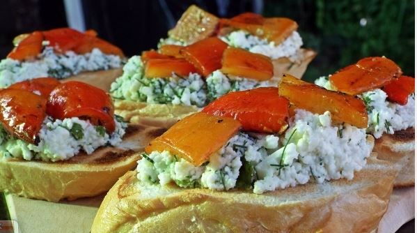 Grilled Bruschetta with Baked Peppers