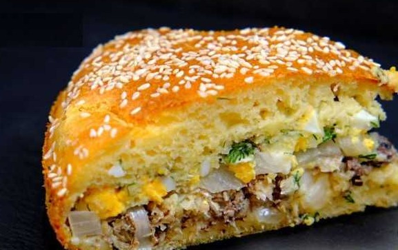 Jellied Pie with Canned Fish and Boiled Eggs