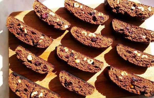 Chocolate Biscotti with Hazelnuts and Cranberries