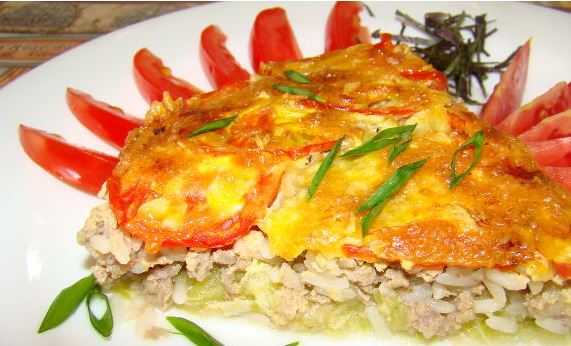 Zucchini Casserole with Minced Meat, Cheese and Tomatoes