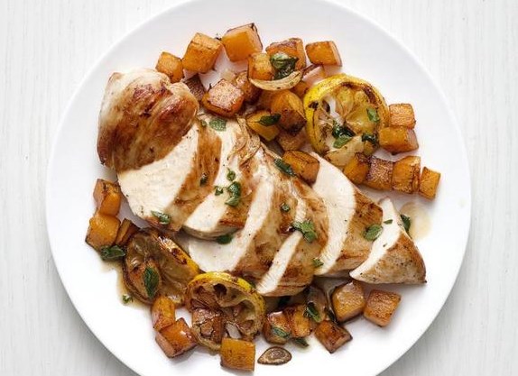 Chicken and Baked Butternut Squash with Lemon