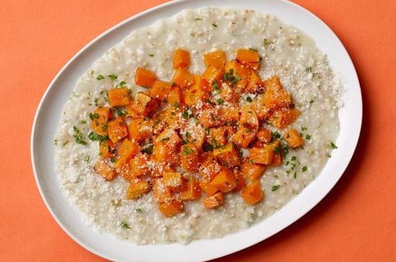 Healthy Oatmeal Risotto with Baked Butternut Pumpkin