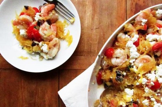 Pumpkin-Spaghetti with Shrimps in Greek