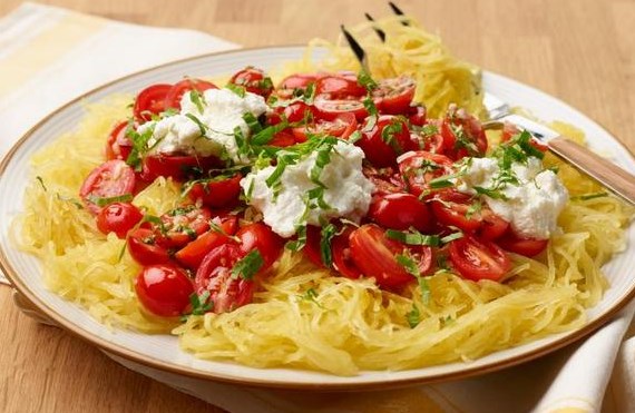 Pumpkin Spaghetti (Yellow Squash) with Fresh Tomatoes and Ricotta