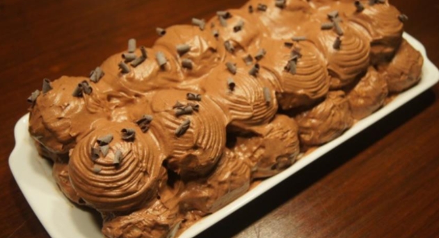 New Year’s Chocolate Cake-Log of Profiteroles
