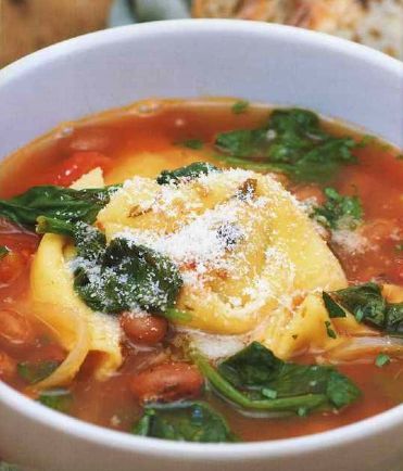 Tomato Soup with Beans, Spinach and Tortellini