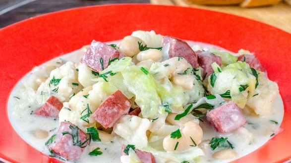 Stew of Cabbage, Sausage and Beans in Sour Cream Sauce
