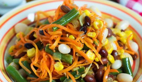 Korean Style Three-Bean Salad with Corn and Carrots