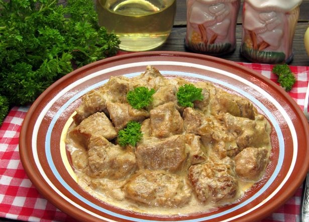 Pork Stewed in Sour Cream Sauce with Mustard