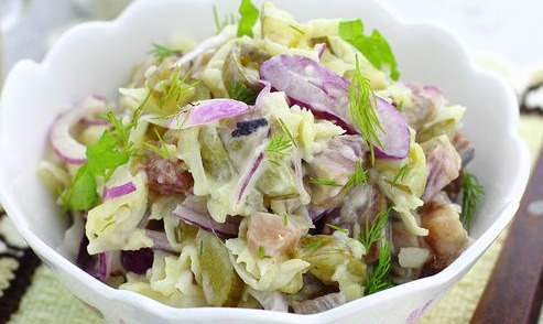 Salad with Herring, Celery, Pickles and Mustard